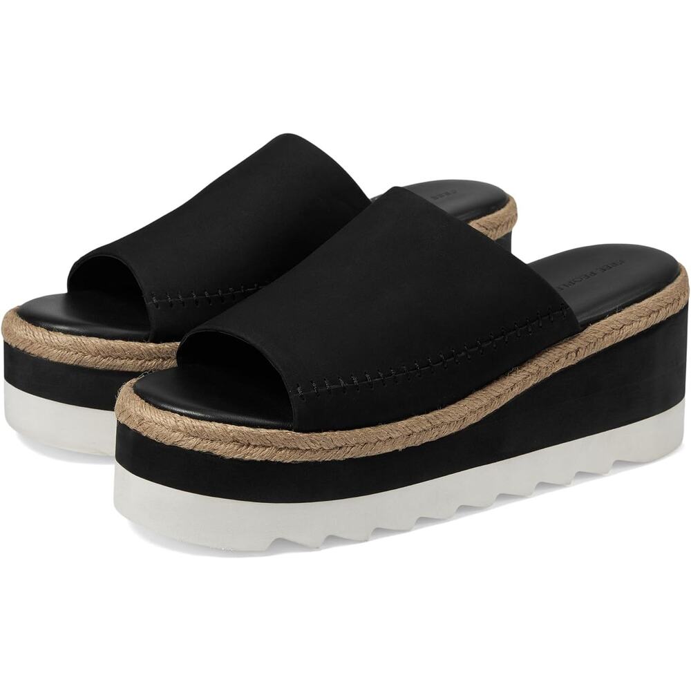 Free People Black Platform Slide Sandals with Jute Trim and White Sole